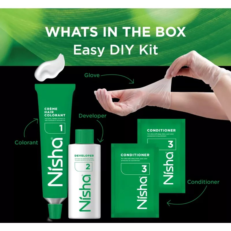 Nisha Creme Hair Color 5.50 Mahogany (Developer 60ml + Colorant Tube 60gm + Conditioner 6ml + Glove) (1Pack)