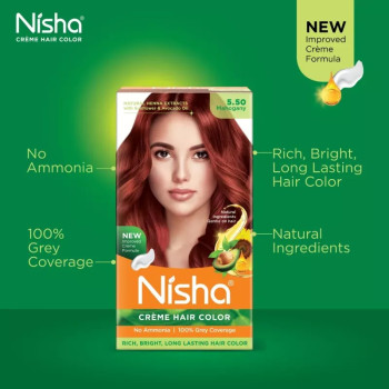 Nisha Creme Hair Color 5.50 Mahogany (Developer 60ml + Colorant Tube 60gm + Conditioner 6ml + Glove) (1Pack)