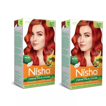 Nisha Creme Hair Color 5.64 Copper Red (Developer 60ml + Colorant Tube 60gm + Conditioner 6ml + Glove) (1Pack, Pack of 2)