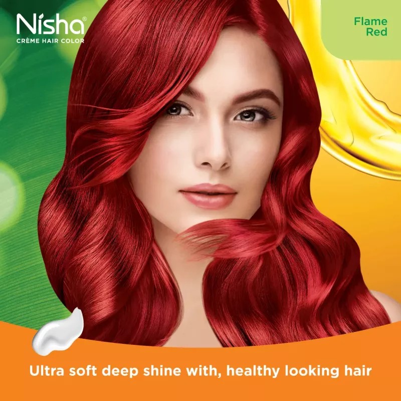 Nisha Creme Hair Color Flame Red (Developer 60ml + Colorant Tube 90gm + Conditioner 6ml + Glove) (1Pack)