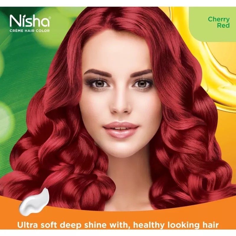 Nisha Creme Hair Color Cherry Red (Developer 60ml + Colorant Tube 60gm + Conditioner 6ml) (1Pack)