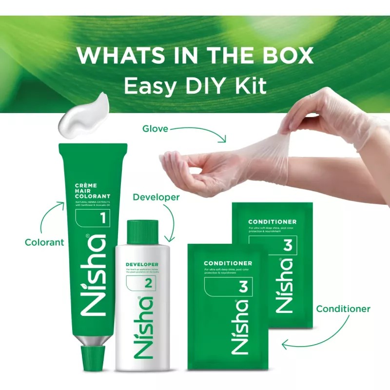 Nisha Creme Hair Color 7.0 Dark Blonde (Developer 60ml + Colorant Tube 60gm + Conditioner 6ml + Glove) (1Pack, Pack of 3)