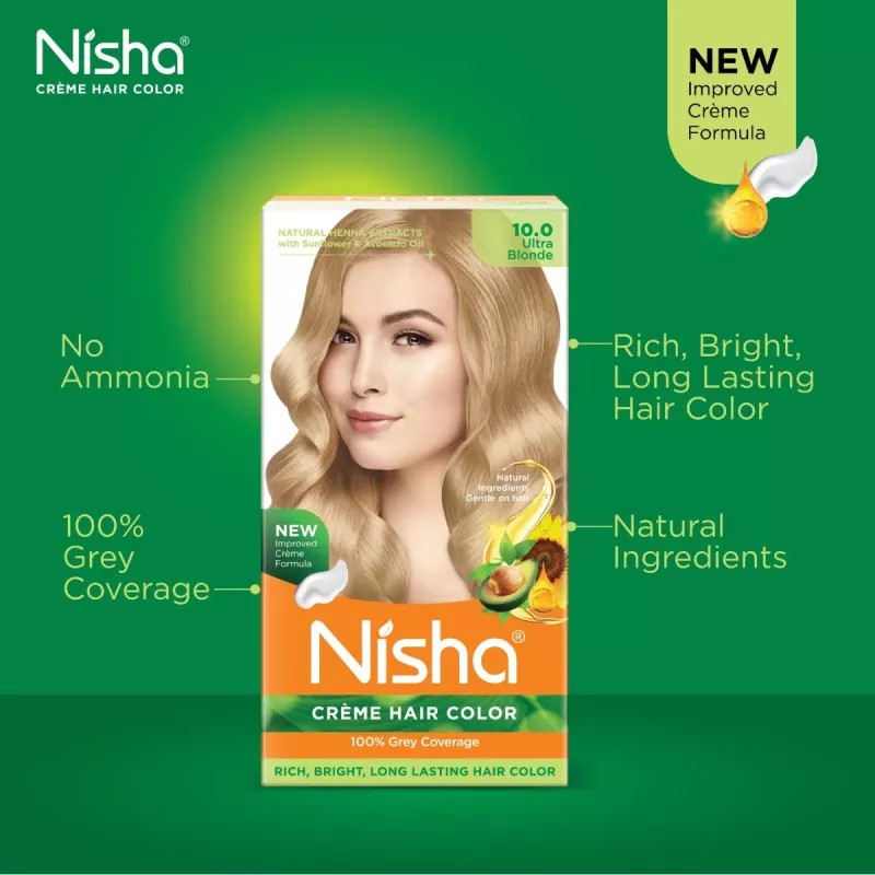 Nisha Creme Hair Color Ultra Blonde (Developer 60ml + Colorant Tube 90gm + Conditioner 6ml + Glove) (1Pack, Pack of 3)