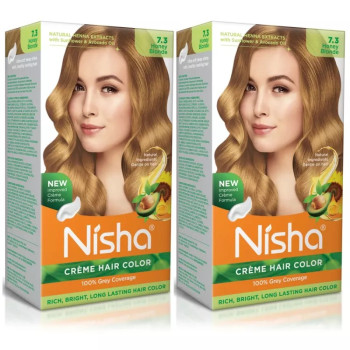 Nisha Creme Hair Color 7.3 Honey Blonde (Developer 60ml + Colorant Tube 60gm + Conditioner 6ml + Glove) (1Pack, Pack of 2)