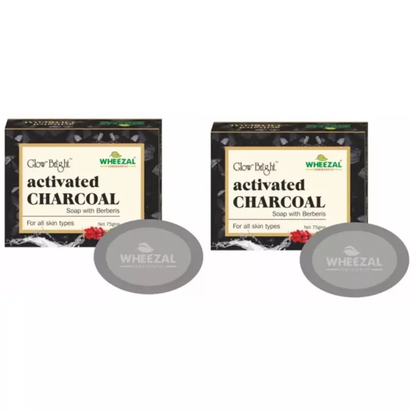 Wheezal Glow Bright Activated Charcoal Soap With Berberis (75g, Pack of 2)