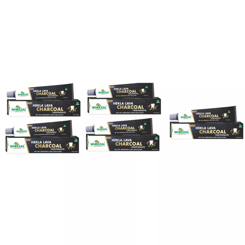 Wheezal Hekla Lava Charcoal Toothpaste (100g, Pack of 5)