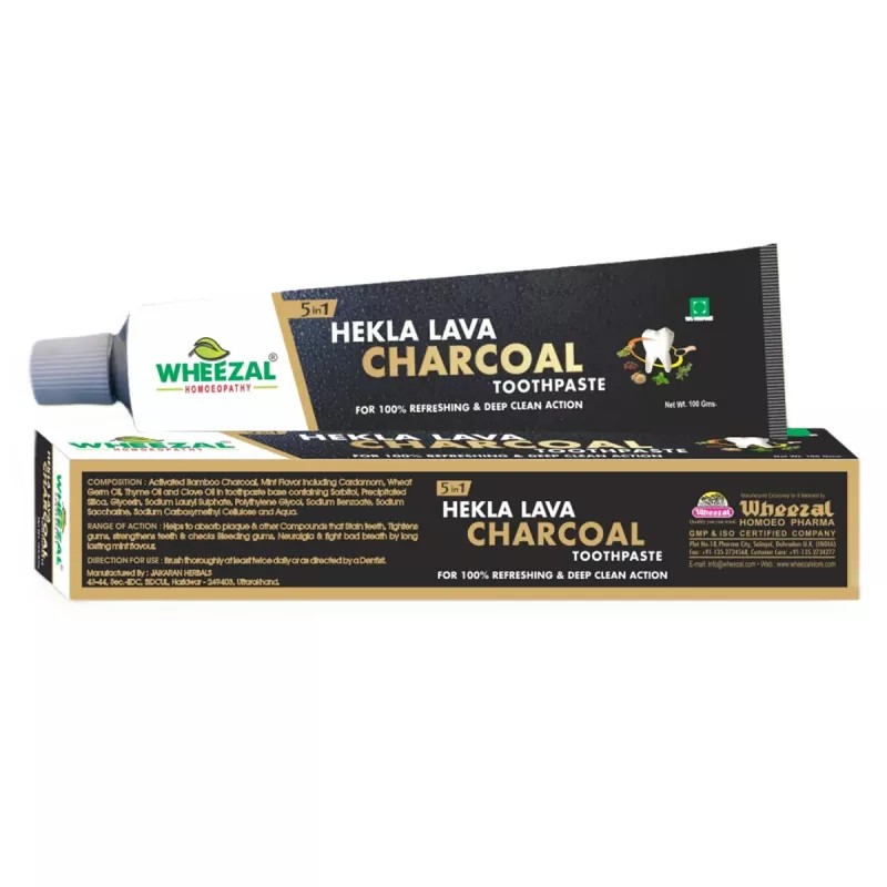 Wheezal Hekla Lava Charcoal Toothpaste (100g, Pack of 5)