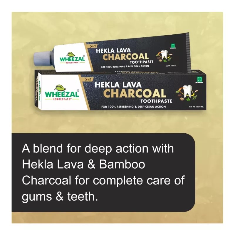 Wheezal Hekla Lava Charcoal Toothpaste (100g, Pack of 5)