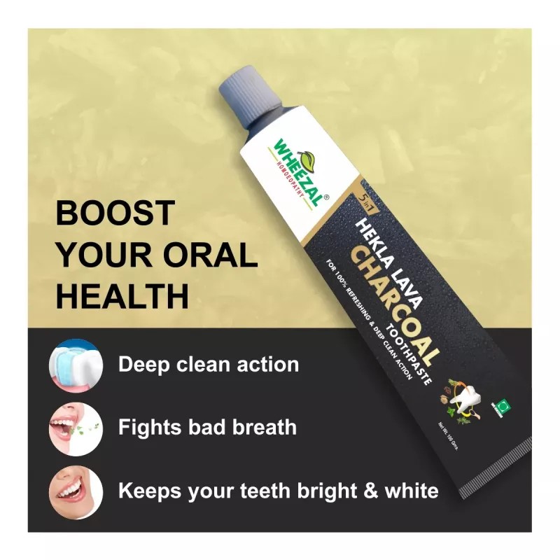 Wheezal Hekla Lava Charcoal Toothpaste (100g, Pack of 5)