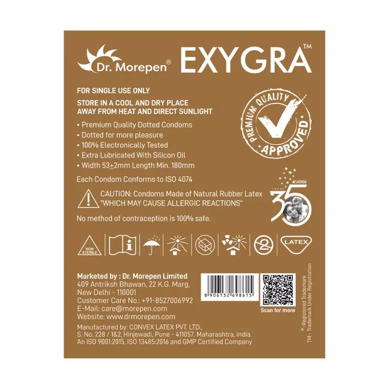 Dr Morepen Exygra Chocolate Flavoured Condoms (3pcs, Pack of 10)
