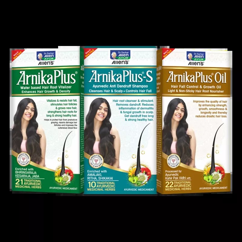 Allen Labs Arnika Plus Combo (Arnikaplus Oil + Arnikaplus-Shampoo + Arnikaplus Hair Root Vitalizer) (Each 100ml) (1Pack)