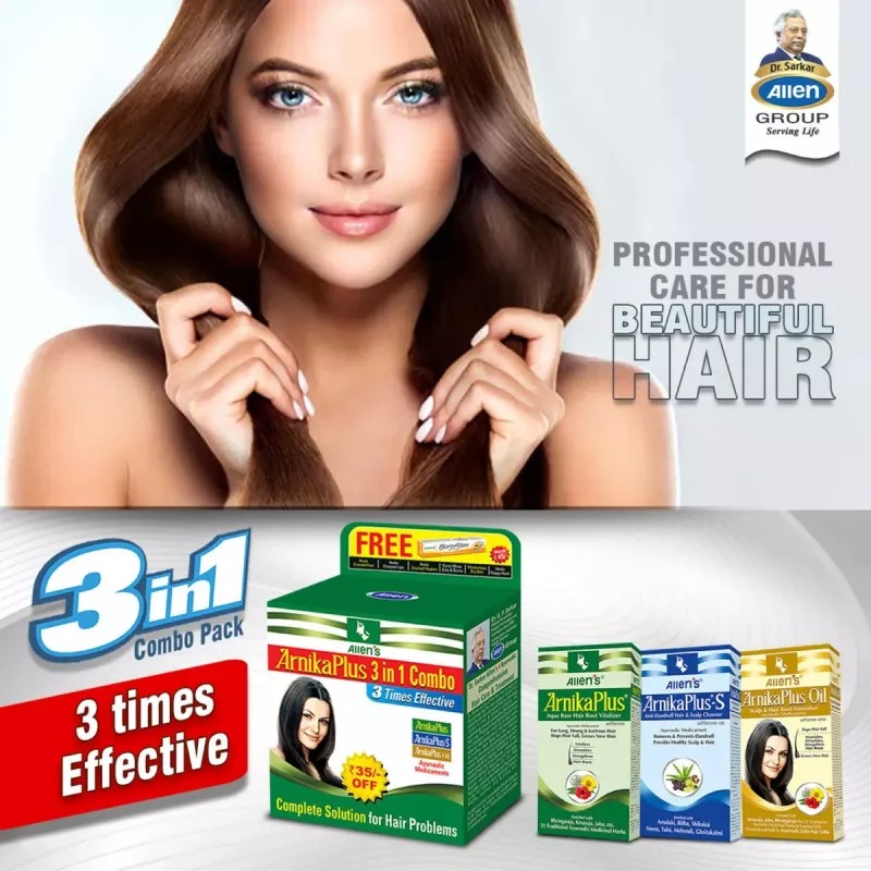 Allen Labs Arnika Plus Combo (Arnikaplus Oil + Arnikaplus-Shampoo + Arnikaplus Hair Root Vitalizer) (Each 100ml) (1Pack)