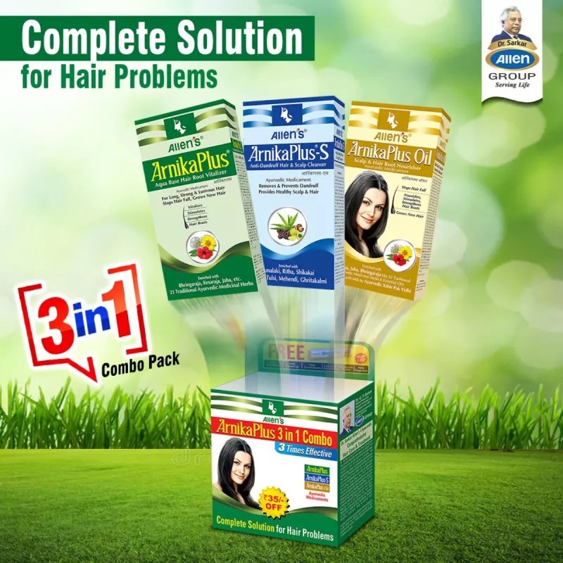 Allen Labs Arnika Plus Combo (Arnikaplus Oil + Arnikaplus-Shampoo + Arnikaplus Hair Root Vitalizer) (Each 100ml) (1Pack)