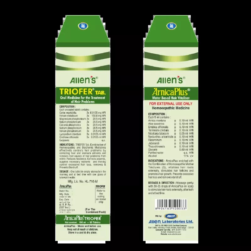 Allen Labs Arnica Plus Triple Action Hair Vitalizer With Triofer Tablets (Oil 100ml + 50Tabs) (1Pack, Pack of 2)