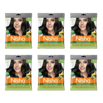 Nisha Creme Hair Color 1.0 Natural Black (40g, Pack of 6)