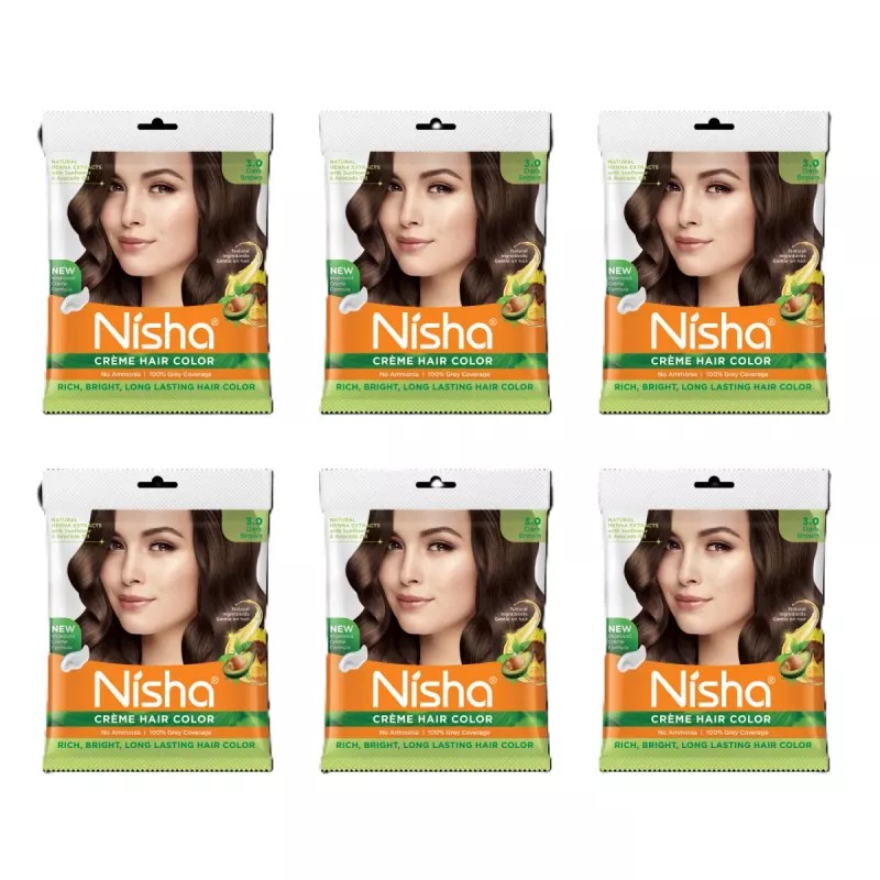 Nisha Creme Hair Color 3.0 Dark Brown (40g, Pack of 6)