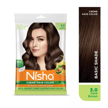 Nisha Creme Hair Color 3.0 Dark Brown (40g, Pack of 6)