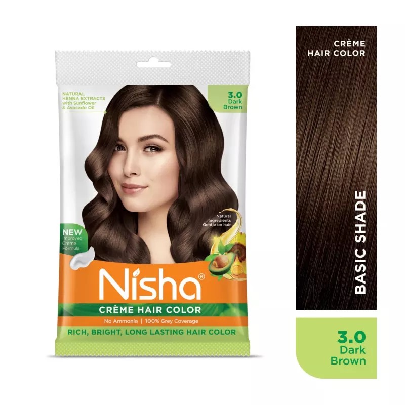 Nisha Creme Hair Color 3.0 Dark Brown (40g, Pack of 6)