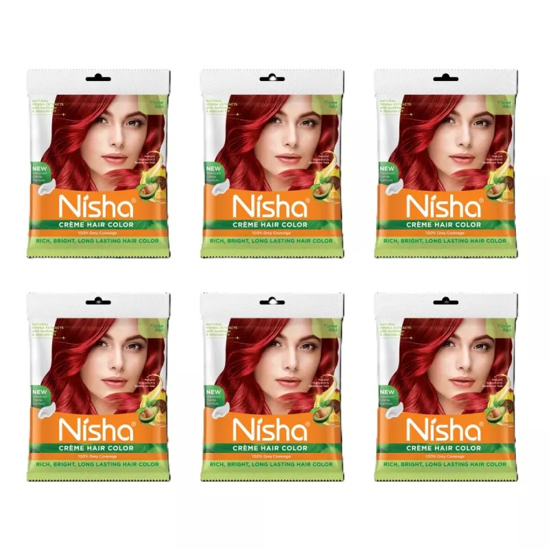 Nisha Creme Hair Color Flame Red (40g, Pack of 6)