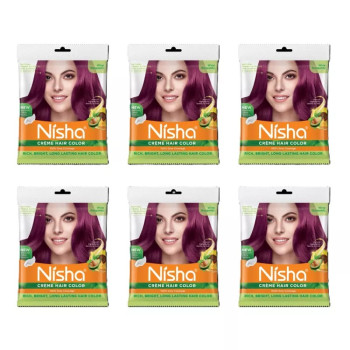 Nisha Creme Hair Color Wine Burgundy (50g, Pack of 6)
