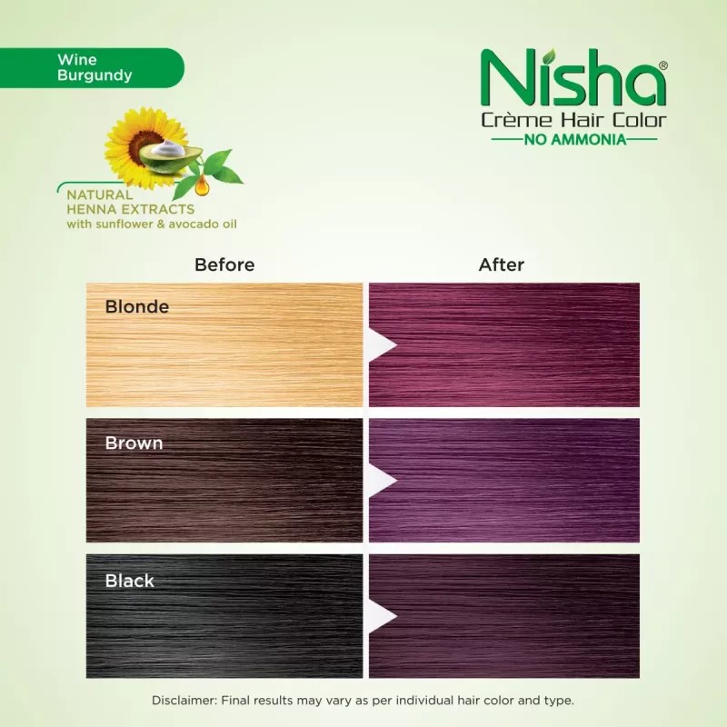 Nisha Creme Hair Color Wine Burgundy (50g, Pack of 6)