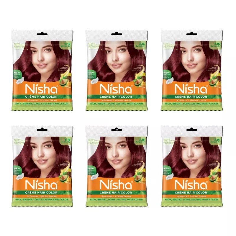 Nisha Creme Hair Color 3.16 Burgundy (50g, Pack of 6)