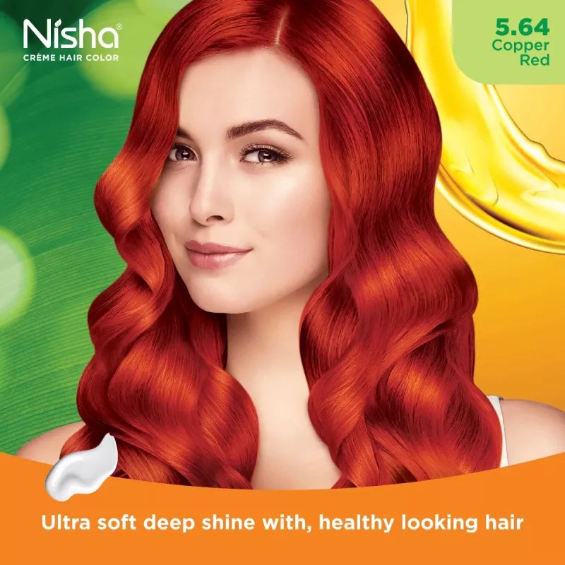 Nisha Creme Hair Color 5.64 Copper Red Combo (Developer 60ml, Colorant Tube 60gm, Conditioner 6ml (Box) + 40gm Pouch) (1Pack)