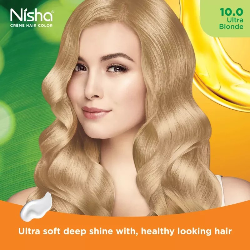 Nisha Creme Hair Color 10.0 Ultra Blonde Combo (Developer 90ml, Colorant Tube 60gm, Conditioner 6ml (Box) + 40gm Pouch) (1Pack)