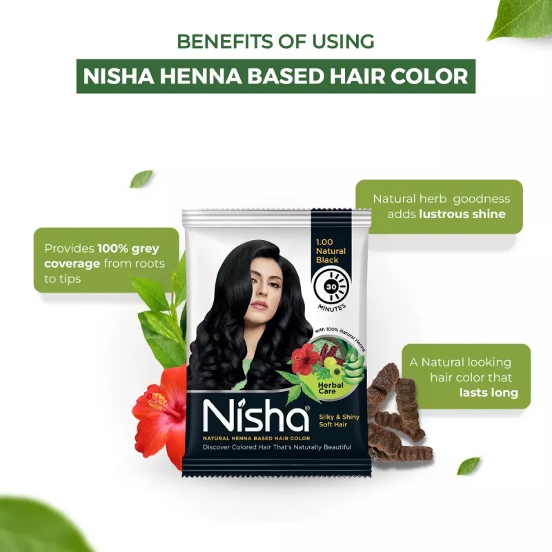 Nisha Henna Based Hair Color Natural Black Powder 1.00 (10g, Pack of 10)