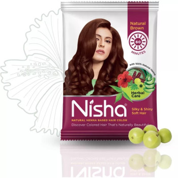 Nisha Henna Based Hair Color Natural Brown Powder (15g, Pack of 10)