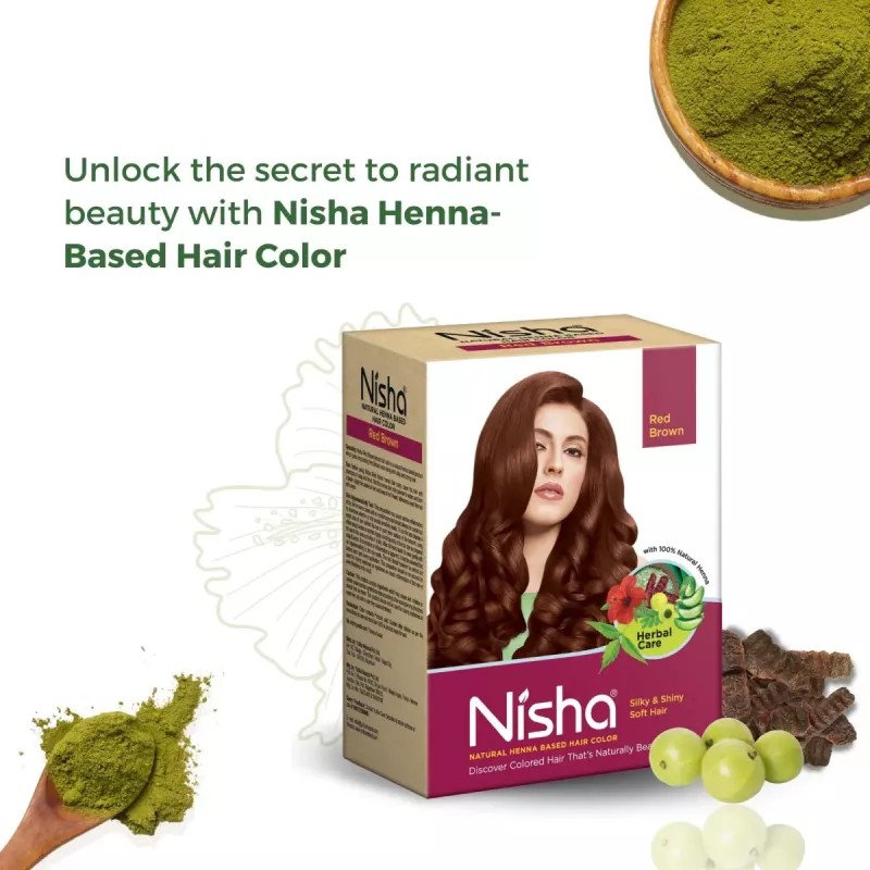 Nisha Henna Based Hair Color Red Brown Powder (90g, Pack of 2)