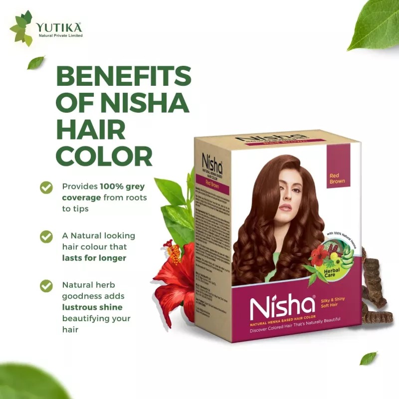 Nisha Henna Based Hair Color Red Brown Powder (90g, Pack of 2)