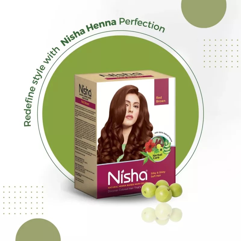 Nisha Henna Based Hair Color Red Brown Powder (90g, Pack of 2)