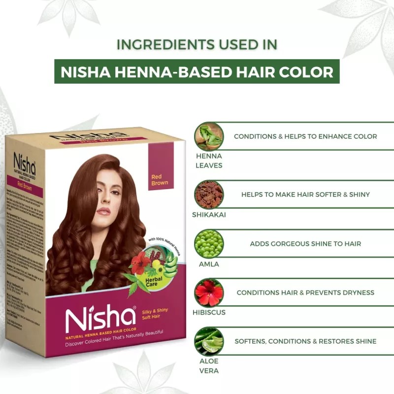 Nisha Henna Based Hair Color Red Brown Powder (90g, Pack of 3)