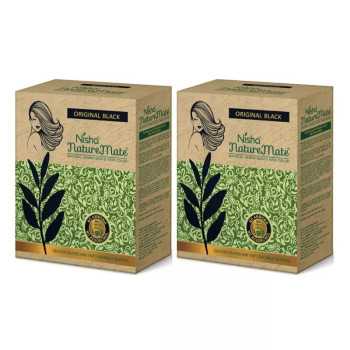 Nisha Nature Mate Henna Based Hair Color Original Black Powder (60g, Pack of 2)