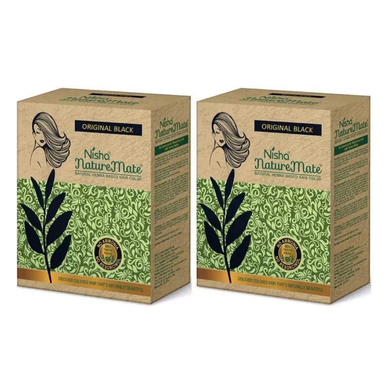Nisha Nature Mate Henna Based Hair Color Original Black Powder (60g, Pack of 2)