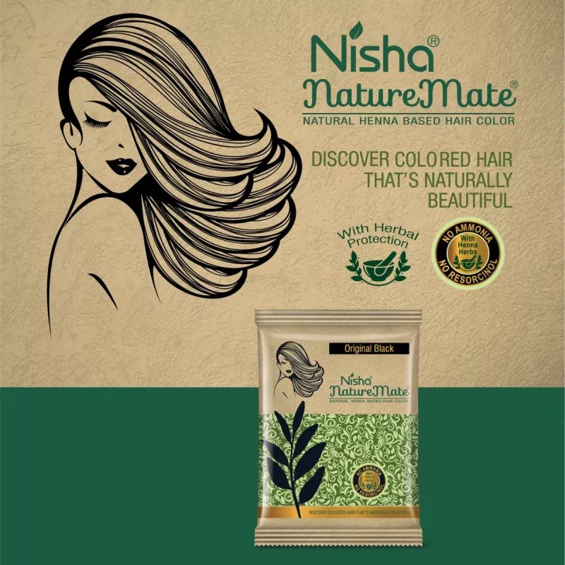 Nisha Nature Mate Henna Based Hair Color Original Black Powder (10g, Pack of 10)