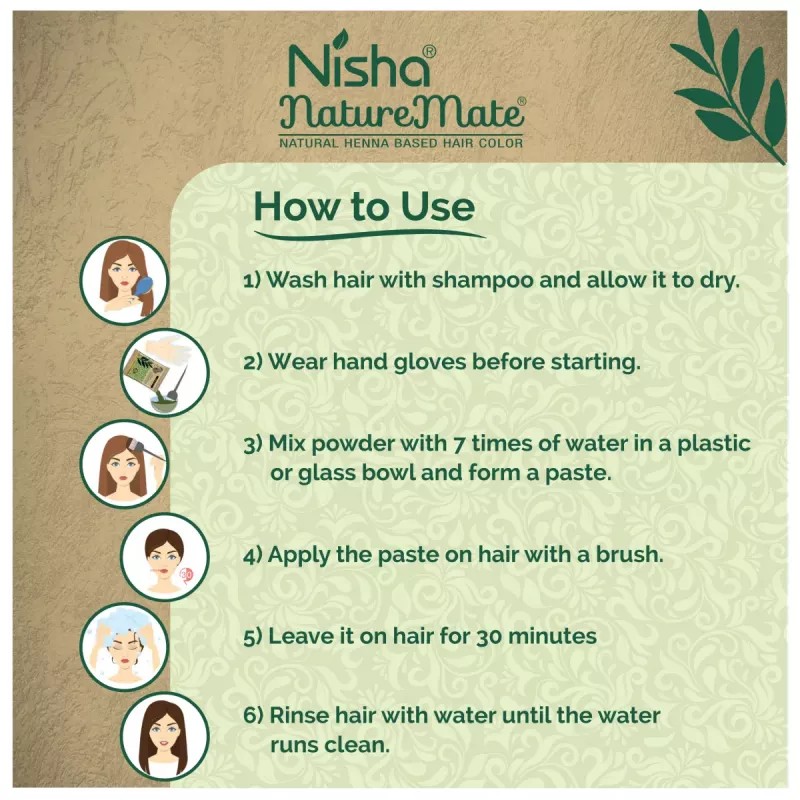 Nisha Nature Mate Henna Based Hair Color Original Black Powder (45g, Pack of 5)