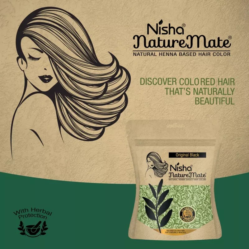 Nisha Nature Mate Henna Based Hair Color Original Black Powder (45g, Pack of 5)