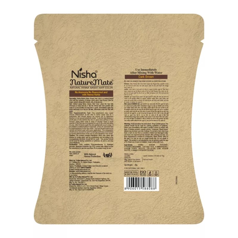Nisha Nature Mate Henna Based Hair Color Dark Brown Powder (45g, Pack of 3)
