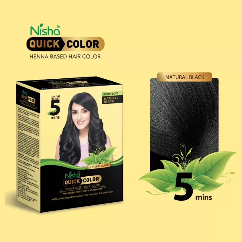 Nisha 5 Minutes Quick Color Henna Based Hair Color Natural Black (60g, Pack of 3)