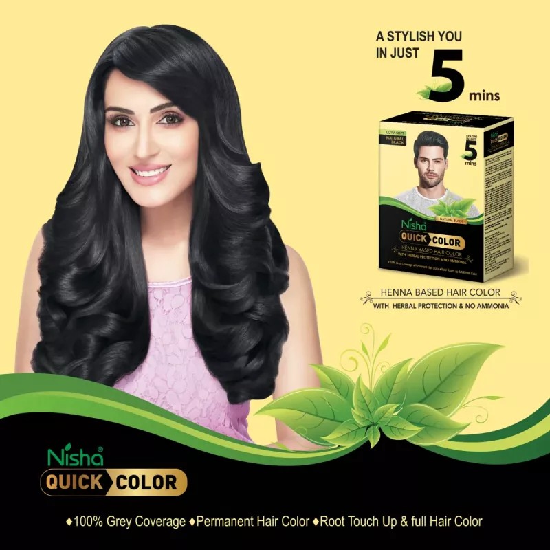 Nisha 5 Minutes Quick Color Henna Based Hair Color Natural Black (60g, Pack of 3)