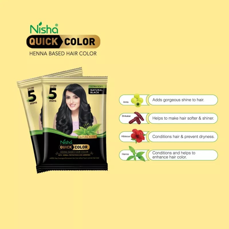 Nisha 5 Minutes Quick Color Henna Based Hair Color Natural Black (10g, Pack of 10)