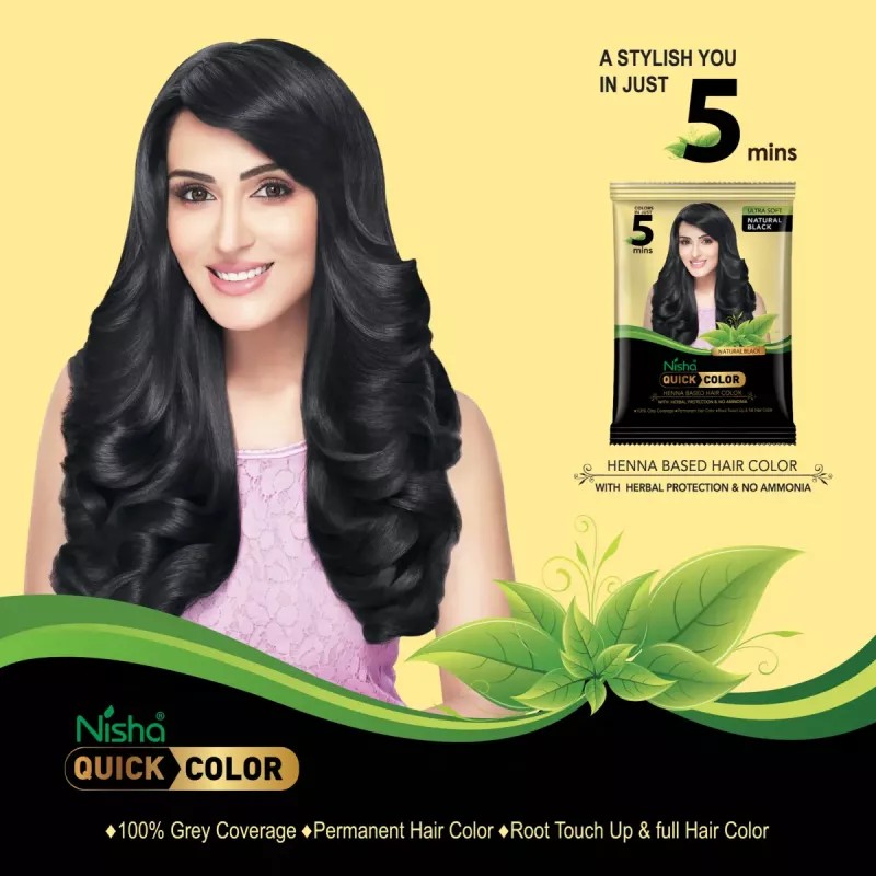 Nisha 5 Minutes Quick Color Henna Based Hair Color Natural Black (10g, Pack of 10)