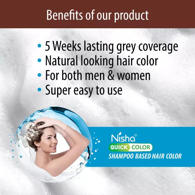 Nisha 5 Minutes Quick Hair Color Shampoo Dark Brown (20ml, Pack of 10)