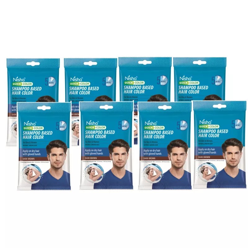 Nisha 5 Minutes Quick Hair Color Shampoo Dark Brown (20ml, Pack of 8)