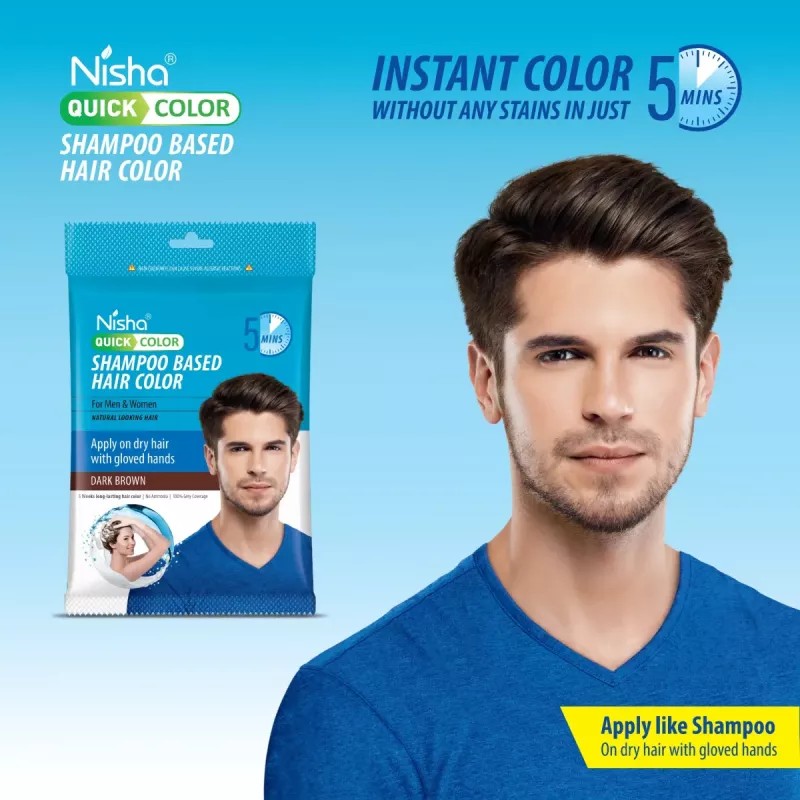 Nisha 5 Minutes Quick Hair Color Shampoo Dark Brown (20ml, Pack of 8)