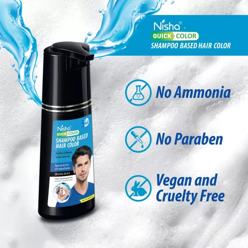 Nisha 5 Minutes Quick Hair Color Shampoo Original Black (180ml)