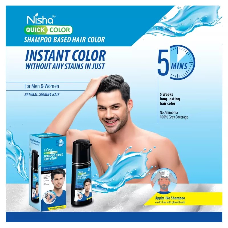 Nisha 5 Minutes Quick Hair Color Shampoo Original Black (180ml)