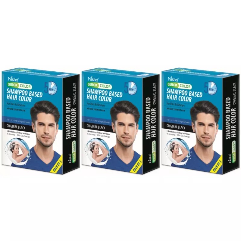 Nisha 5 Minutes Quick Hair Color Shampoo Original Black (60ml, Pack of 3)